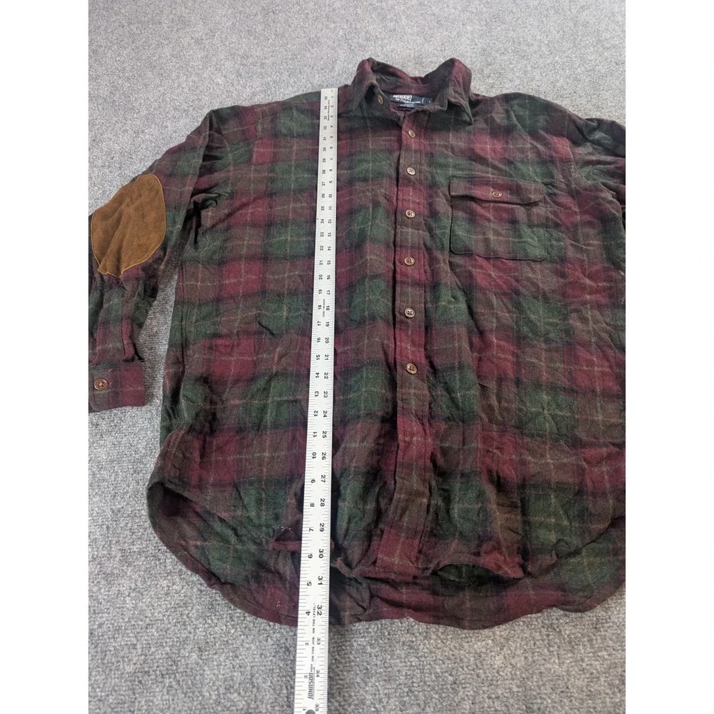Vintage Polo Ralph Lauren Shirt Mens L  Plaid Patch Elbow Made In USA 100% Wool